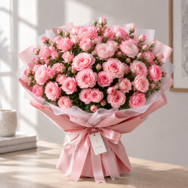 Монобукет из розовой кустовой розы